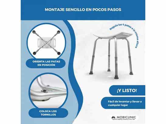 Sedia da bagno San Fermín in alluminio e PVC, regolabile, senza schienale