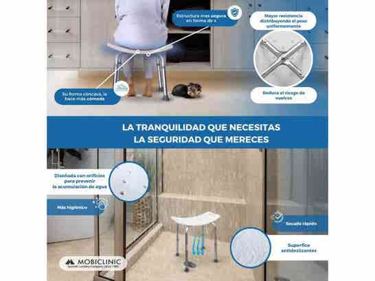 Sedia da bagno San Fermín in alluminio e PVC, regolabile, senza schienale