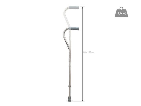 Stampella/bastone in alluminio, regolabile in altezza.