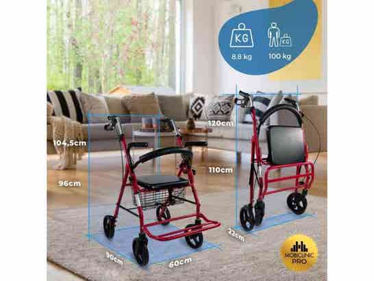 Rollator 2 in 1 Colón Burdeos con freni alle maniglie e sedia ausilio per disabili