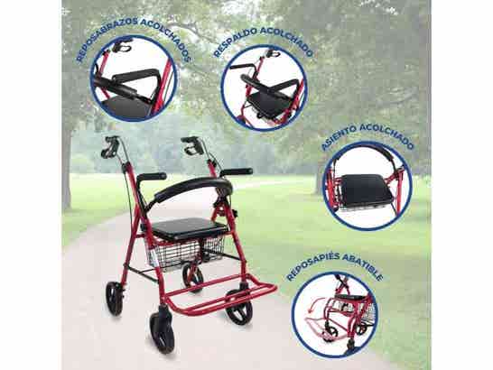 Rollator 2 in 1 Colón Burdeos con freni alle maniglie e sedia ausilio per disabili