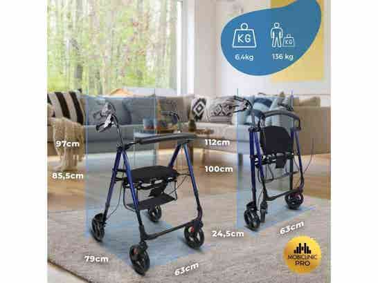 Rollator 4 ruote in alluminio con freni, modello Augusto, colore blu ausilio per disabili