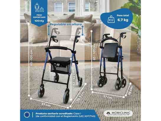 Rollator Rollator Modello Hércules, 4 Ruote, Cesta in Tessuto, Freni ausilio per disabili