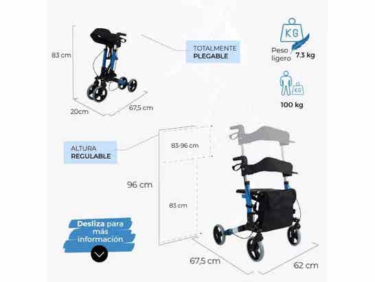 Rollator Trajano 4 ruote con seggiolino per anziani Celeste ausilio per disabili