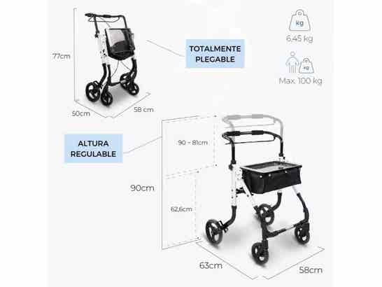 Rollator ortopedico Olimpo 4 ruote pieghevole colore Bianco ausilio per disabili