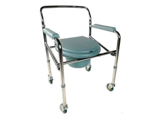 Sedia WC in acciaio con ruote, altezza regolabile, Mod. Molle, argento ausilio per disabili