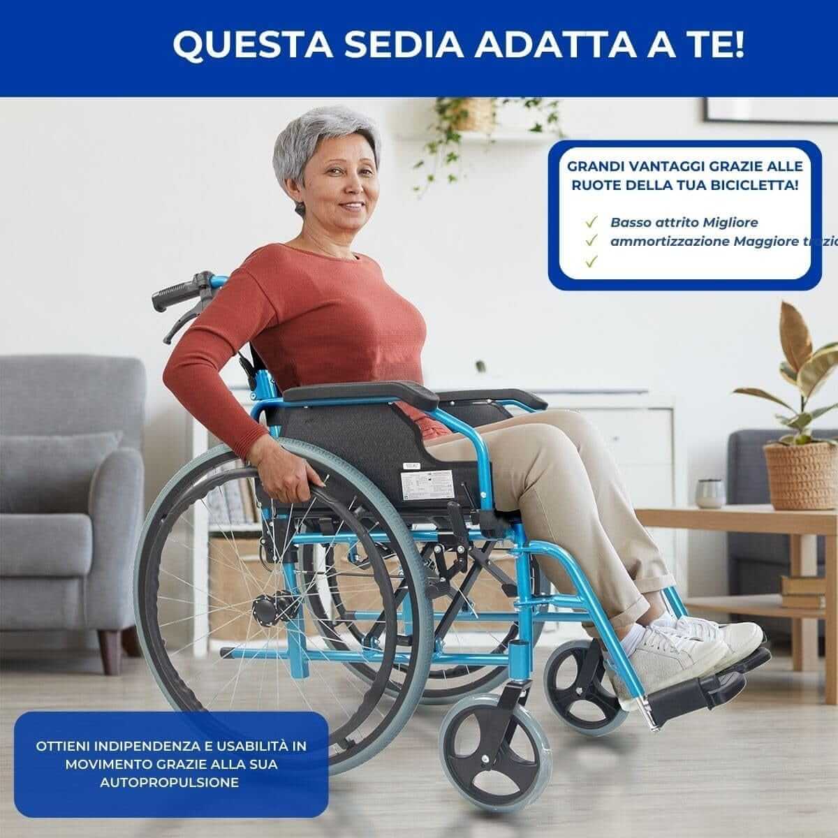 Sedia a Rotelle Pieghevole, Bolonia, Alluminio, Braccioli Pieghevoli, Poggiapiedi Rimovibil ausilio per disabili