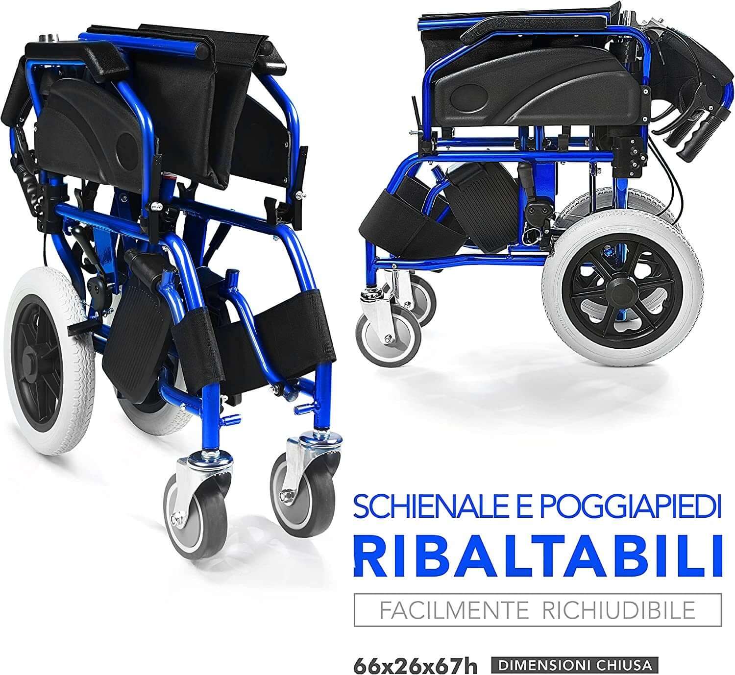 Sedia a Rotelle Pieghevole Super-Leggera Da Transito in Alluminio ausilio per disabili
