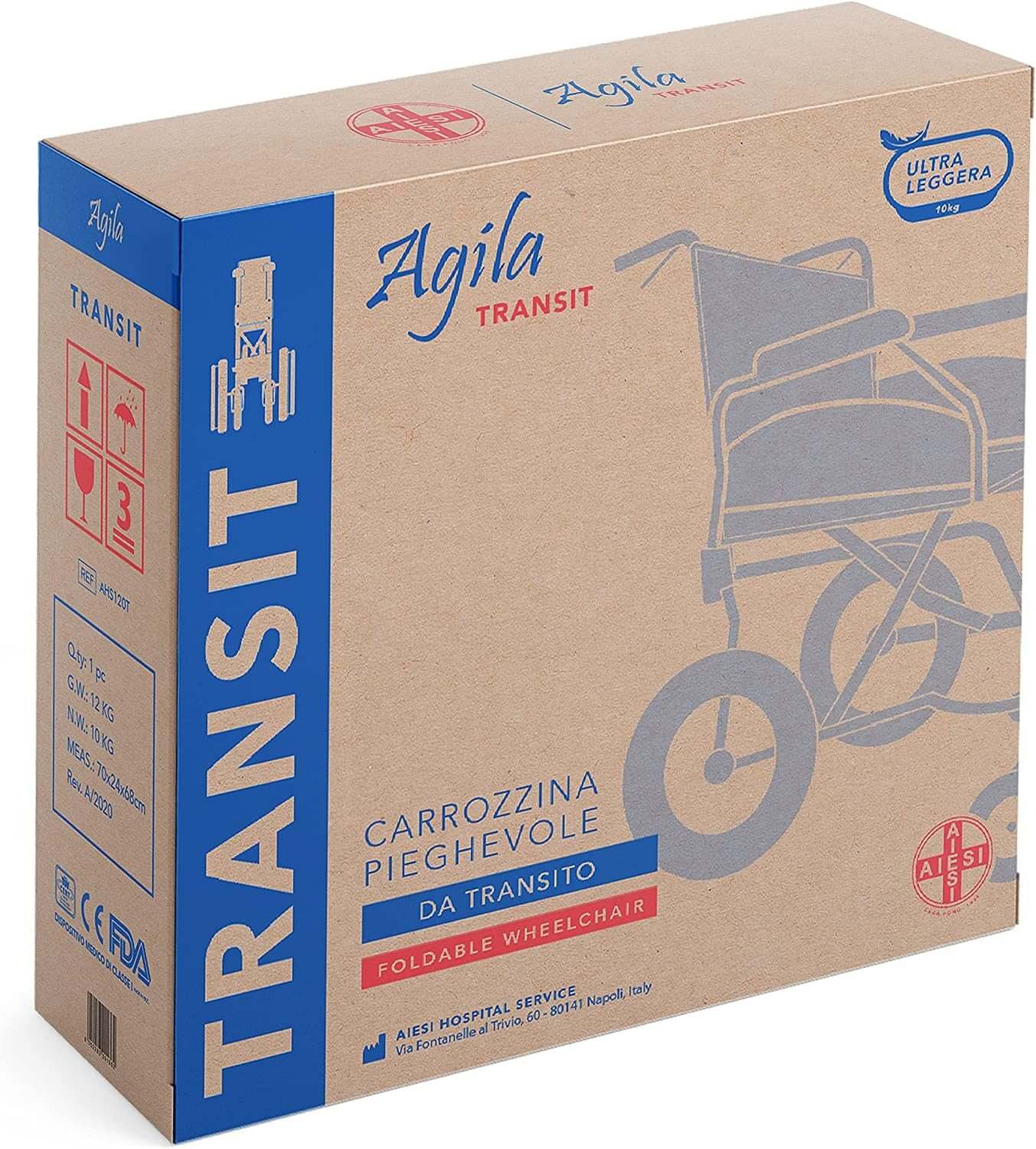 Sedia a Rotelle Pieghevole Super-Leggera Da Transito in Alluminio ausilio per disabili
