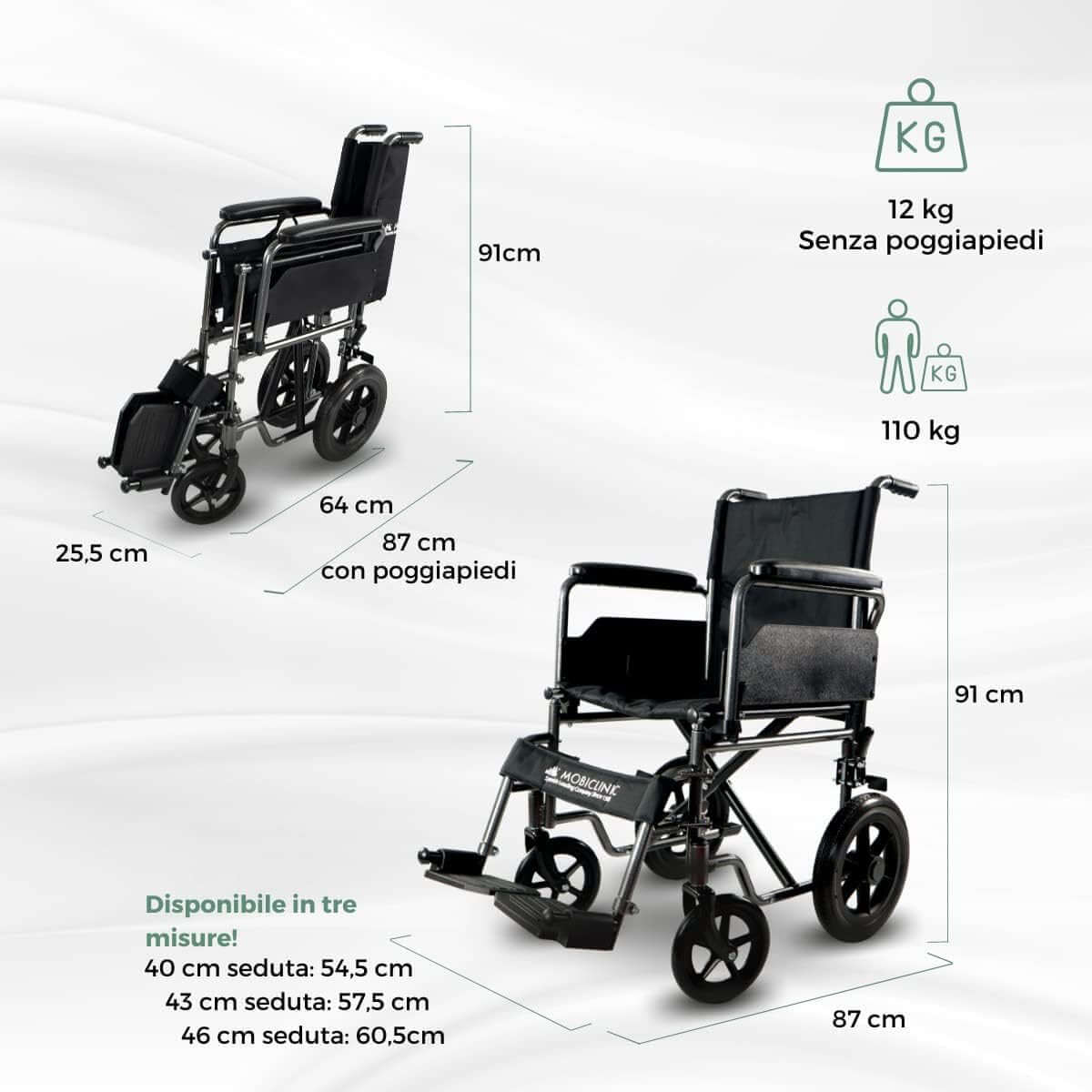 Sedia a Rotelle, S230, Pieghevole E Leggera, Seduta 40 Cm ausilio per disabili