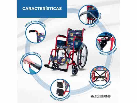 Sedia a rotelle per bambini colorata con caratteristiche ergonomiche e design vivace, ideal per il comfort dei piccoli.