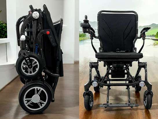 Sedia a rotelle elettrica pieghevole in fibra di carbonio Libercar Karbon ausilio per disabili