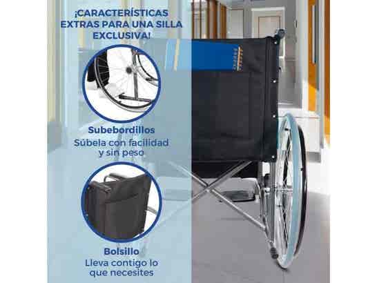 Sedia a rotelle pieghevole 46 cm Nera Modello Alcázar, 100 kg massimo ausilio per disabili