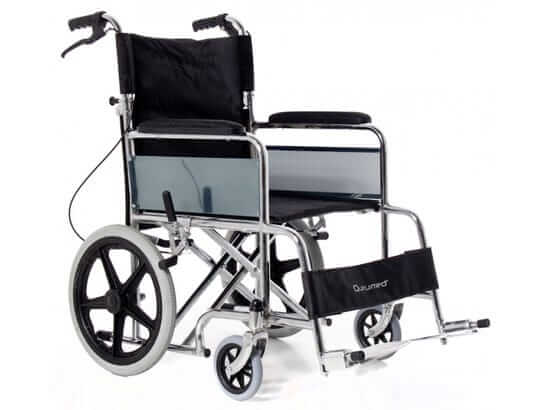 Sedia a rotelle pieghevole in acciaio cromato per trasferimento ausilio per disabili