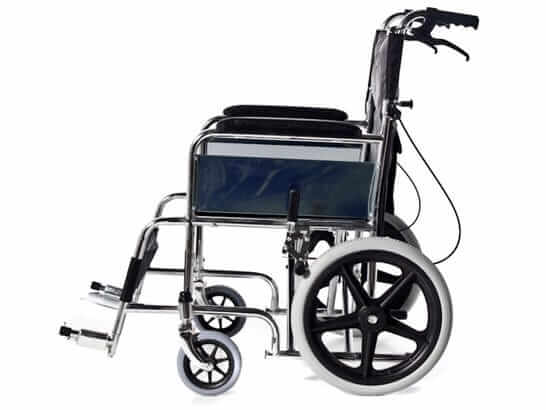 Sedia a rotelle pieghevole in acciaio cromato per trasferimento ausilio per disabili