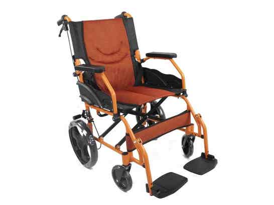 Sedia a rotelle pieghevole in alluminio 41 cm, colore arancione e nero ausilio per disabili