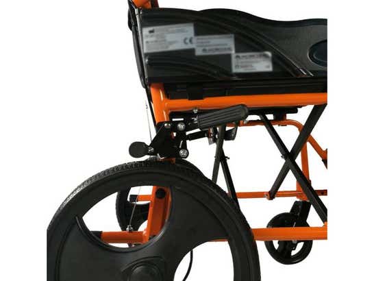 Sedia a rotelle pieghevole in alluminio 41 cm, colore arancione e nero ausilio per disabili