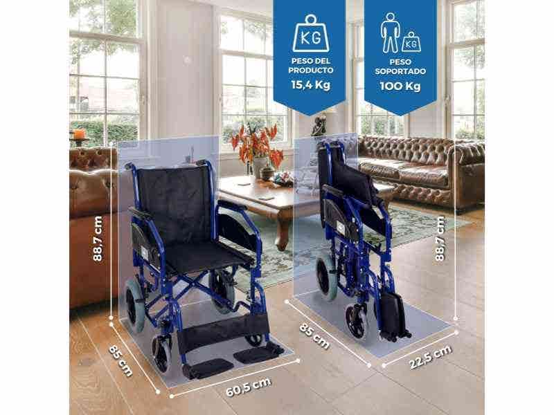 Sedia a rotelle pieghevole nera modello Maestranza, 45 cm, 100 kg ausilio per disabili