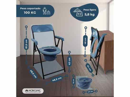 Sedia con WC Timón in acciaio nero e bianco, con schienale, senza coperchio ausilio per disabili