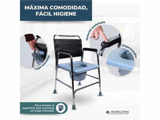 Sedia con bagno Velero in acciaio, con schienale e braccioli, argento ausilio per disabili