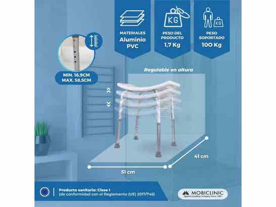 Sedia da bagno San Fermín in alluminio e PVC, regolabile, senza schienale ausilio per disabili