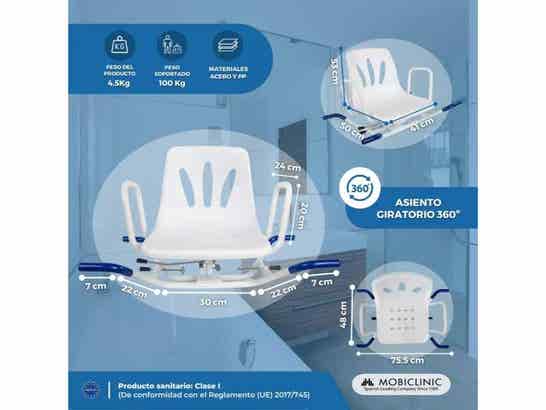 Sedia da bagno girevole Lago per assistenza igienica 100 kg ausilio per disabili
