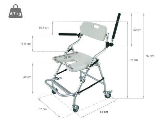 Sedia da doccia pieghevole con ruote ausilio per disabili