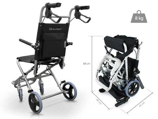 Sedia pieghevole domiciliare in alluminio con freni e sacca per trasporto ausilio per disabili