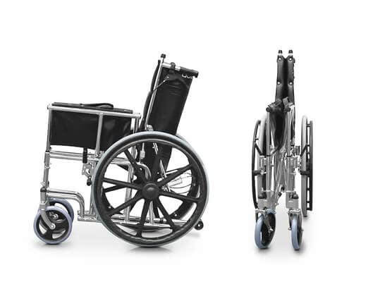Sedia rotelle in acciaio cromato, pieghevole ausilio per disabili