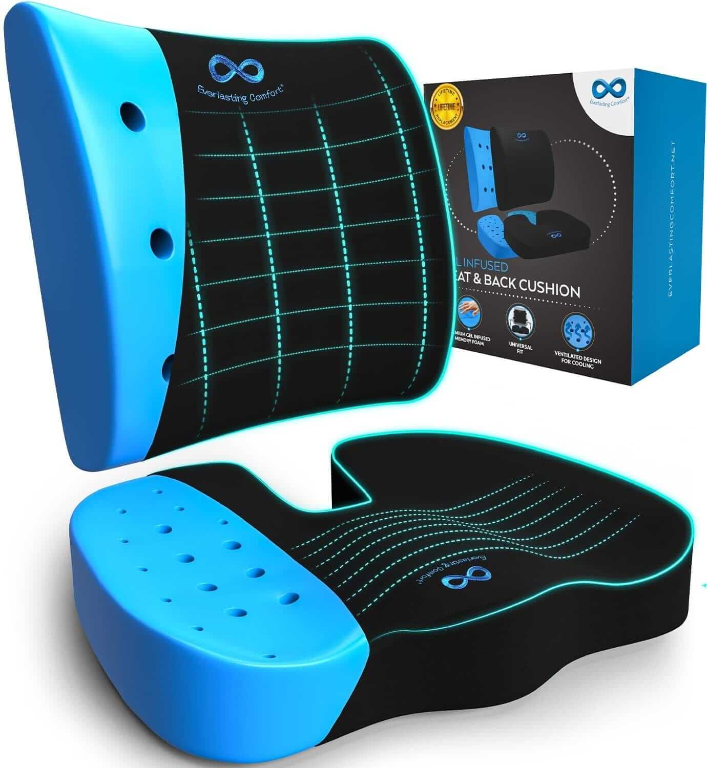 Set Cuscino Ortopedico Schiena E Cuscino Lombare Sedia, Cuscini Posturali in Gel Infuso (Nero) ausilio per disabili