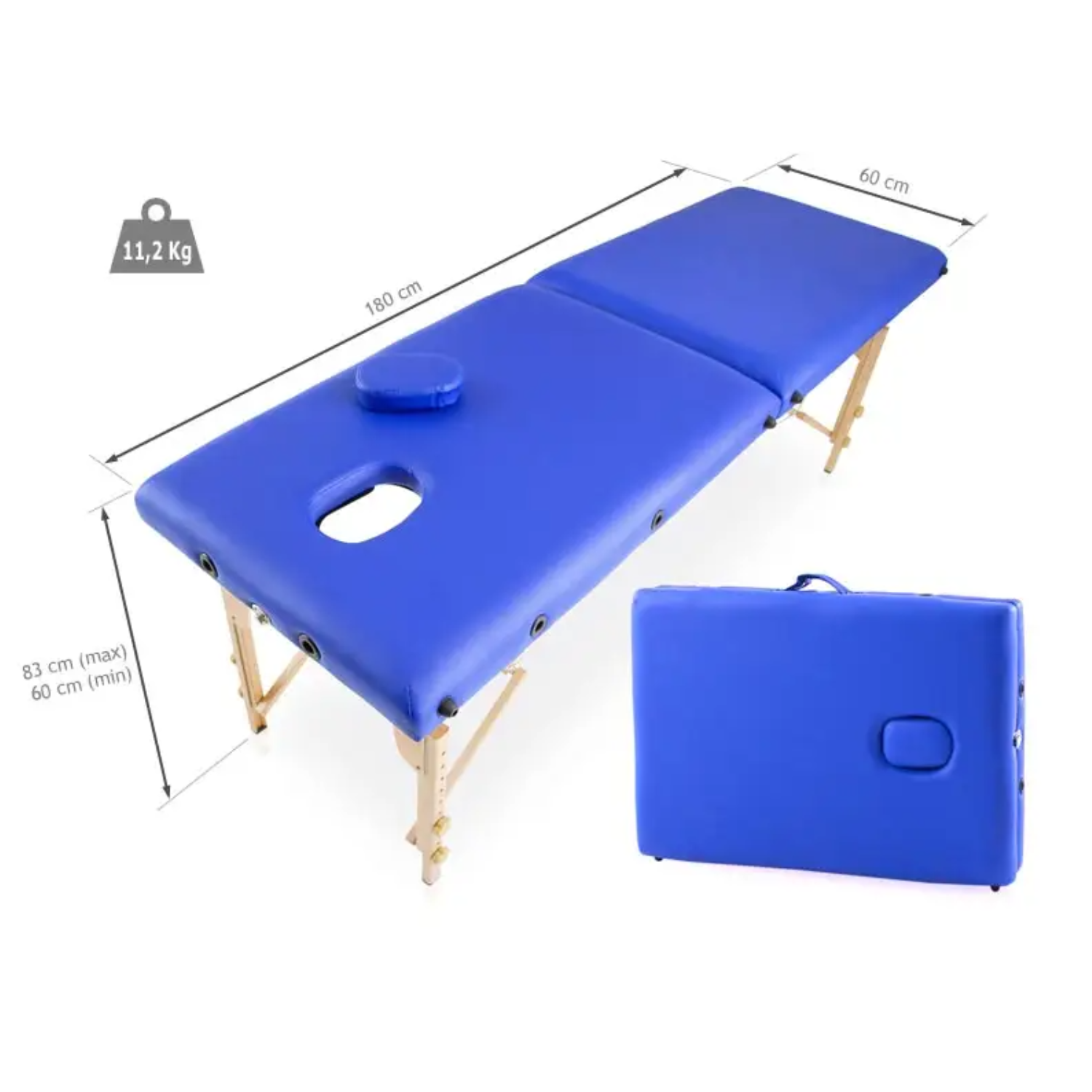 Lettino pieghevole in legno BASIC 180x60 cm Quirumed - Blu