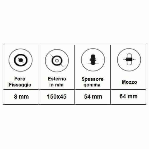 06004003 Ruota posteriore 6' in poliuretano ausilio per disabili