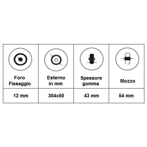 06033033 Ruota 12'' poliuretanica per montaggio laterale ausilio per disabili