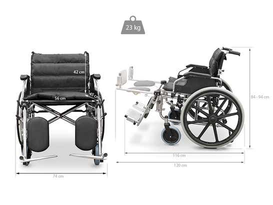 Sedia a rotelle con larghezza speciale 56 cm. Acciaio