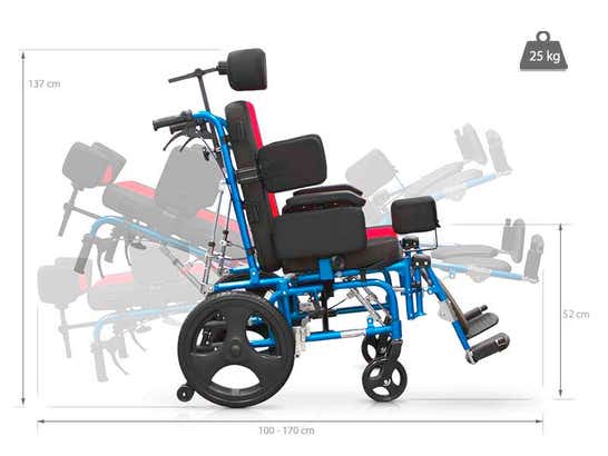 Sedia a rotelle Neurologica, appoggia piedi, braccioli e schienale regolabili