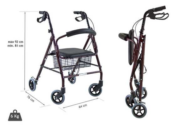 Rollator con sedia cestello e sistema frenante