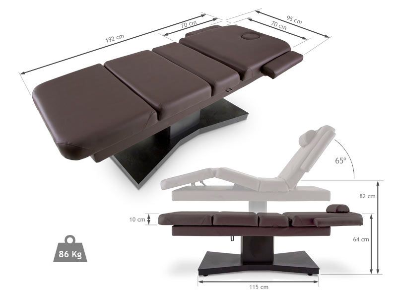 Dimensioni lettino SPA Quirumed 192 cm e regolazione altezza 64-82 cm