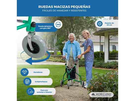 Rollator rollator 3 ruote in acciaio con cestino e copertura verde