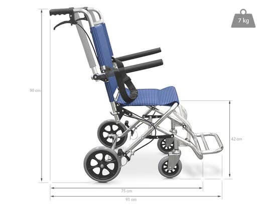 Carrozzina pieghevole con braccioli reclinabili per trasporto pazienti ausilio per disabili