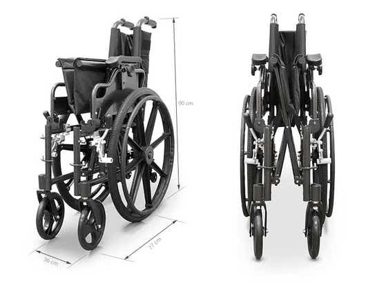 Carrozzina pieghevole in alluminio con braccioli abbattibili e ruote rimovibili ausilio per disabili
