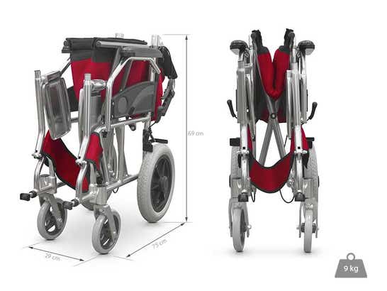 Carrozzina pieghevole in alluminio per trasferimento ausilio per disabili