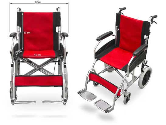 Carrozzina pieghevole in alluminio per trasferimento ausilio per disabili