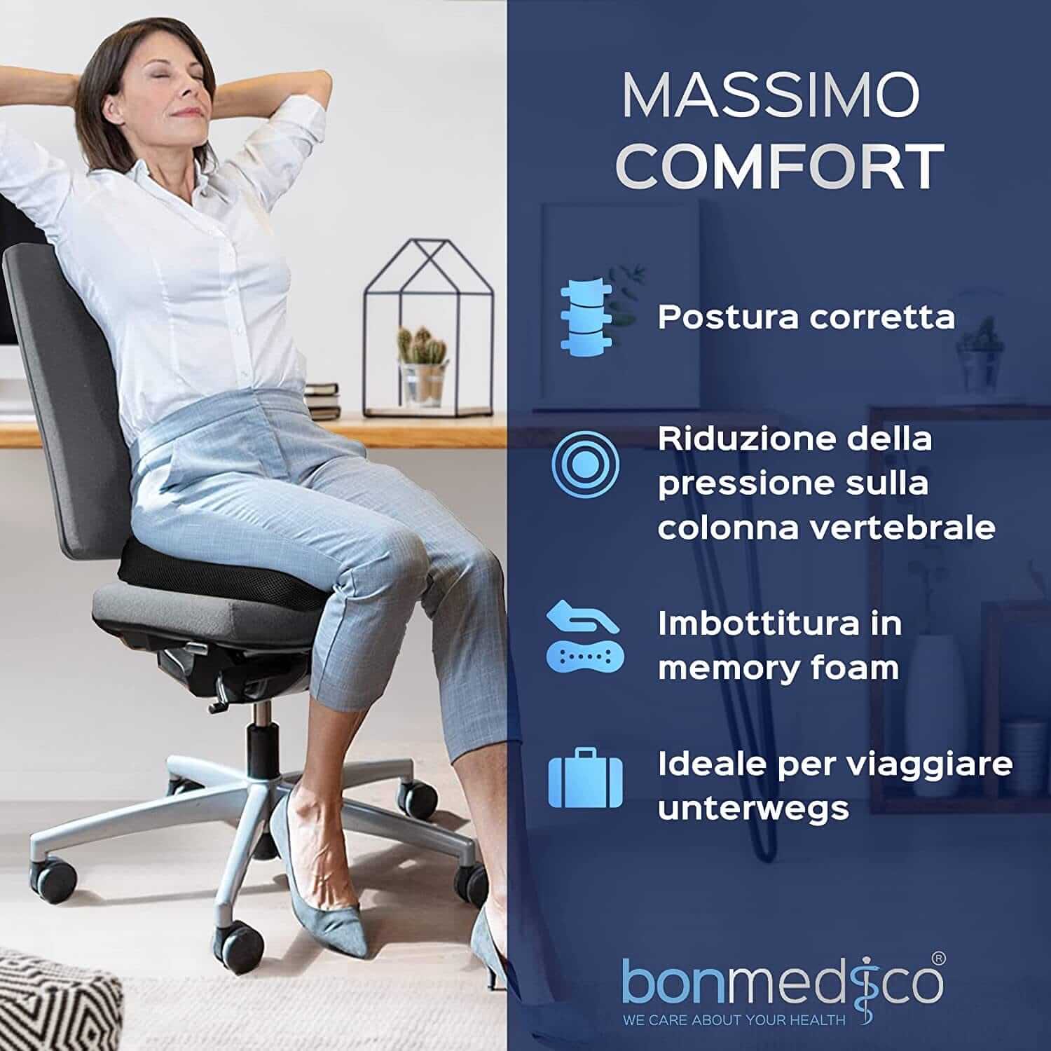 Cuscino Antidecubito - Cuscino Ortopedico Posturale per Casa, Ufficio E Auto - Rialzo per Sedia Ergonomico in Memory Foam - Supporto Lombar ausilio per disabili