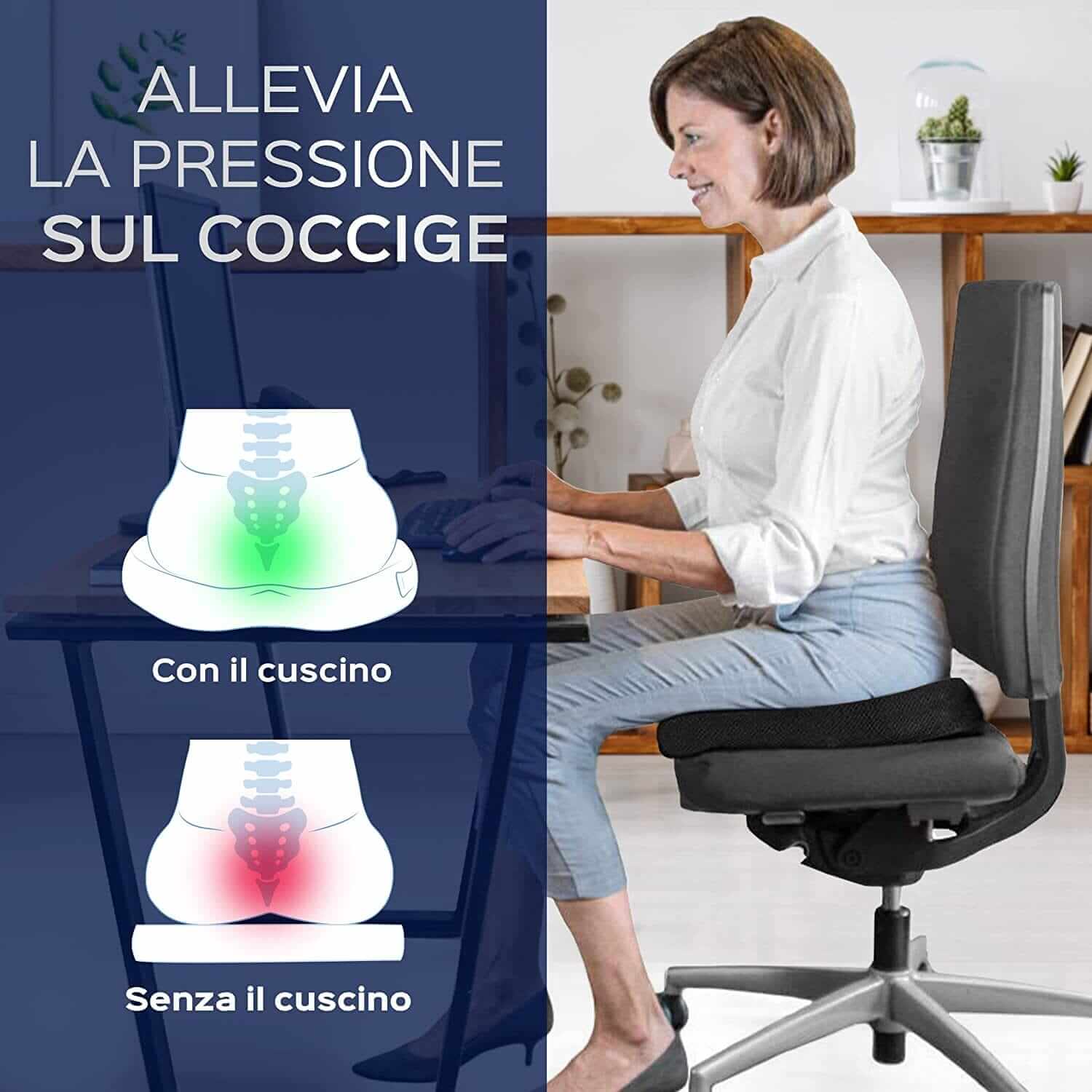 Cuscino Antidecubito - Cuscino Ortopedico Posturale per Casa, Ufficio E Auto - Rialzo per Sedia Ergonomico in Memory Foam - Supporto Lombar ausilio per disabili