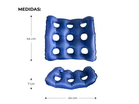 Cuscino hinchable quadrato AIR-02 con inflador, 44 x 44 x 7 cm, blu ausilio per disabili