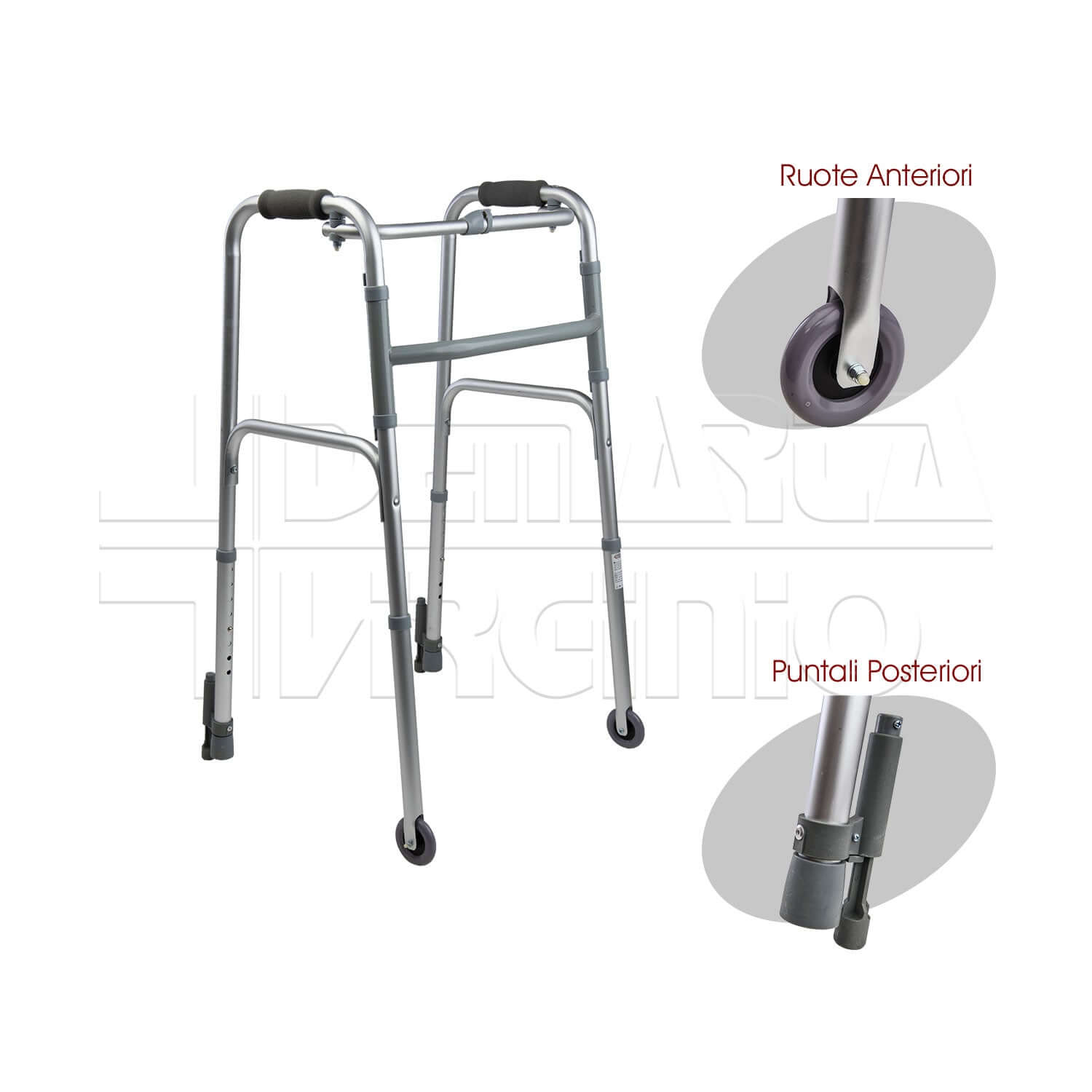 Deambulatore 2 Ruote 2 Puntali con Freno a Pressione ausilio per disabili