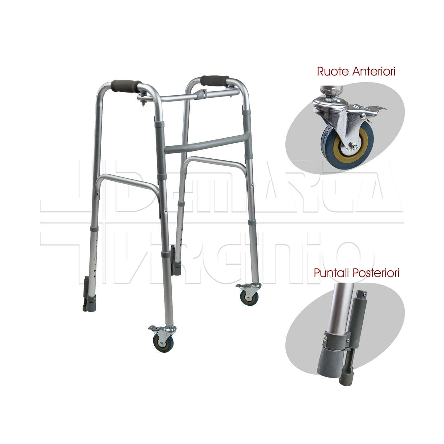 Deambulatore 2 Ruote 2 Puntali con Freno a Pressione ausilio per disabili