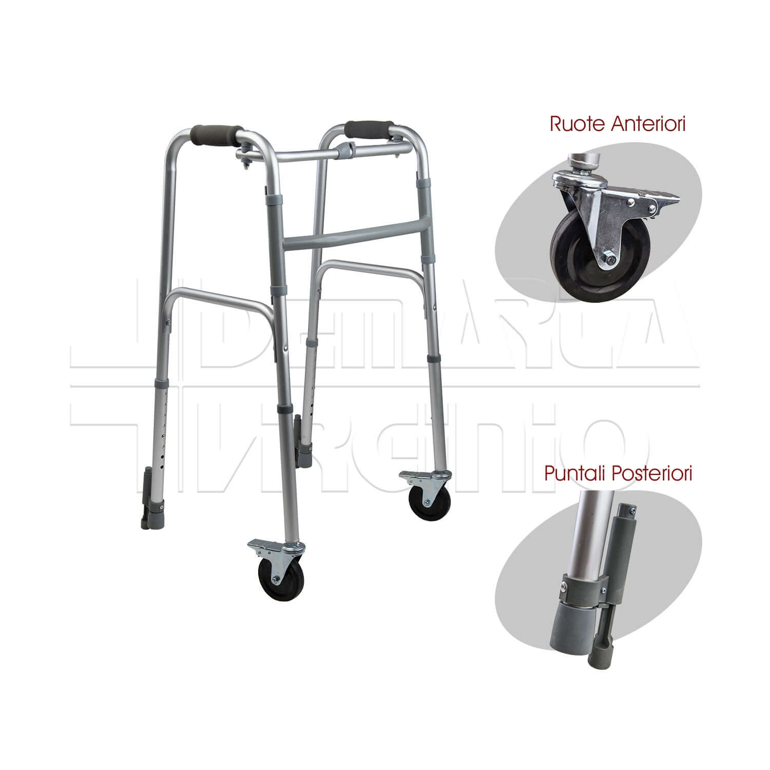 Deambulatore 2 Ruote 2 Puntali con Freno a Pressione ausilio per disabili