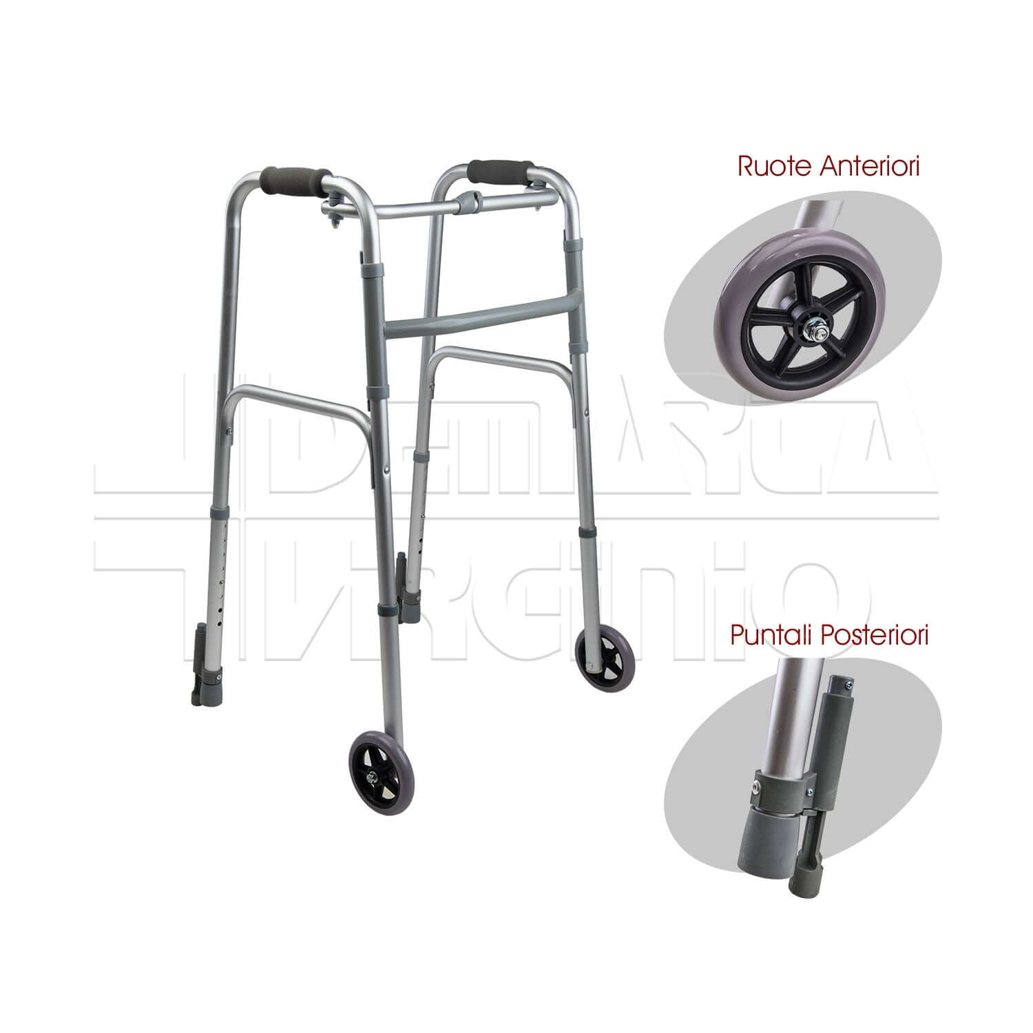 Deambulatore 2 Ruote 2 Puntali con Freno a Pressione ausilio per disabili