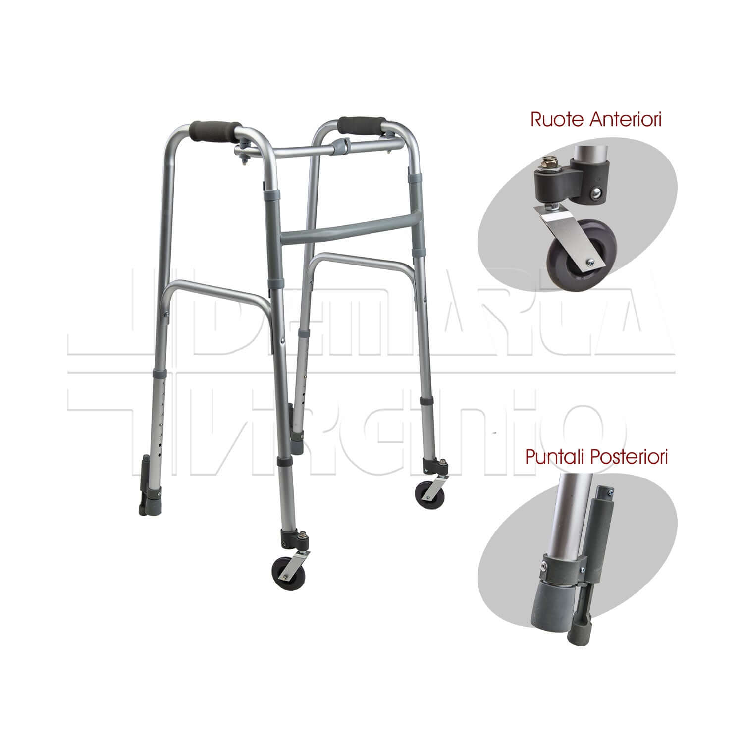 Deambulatore 2 Ruote 2 Puntali con Freno a Pressione ausilio per disabili